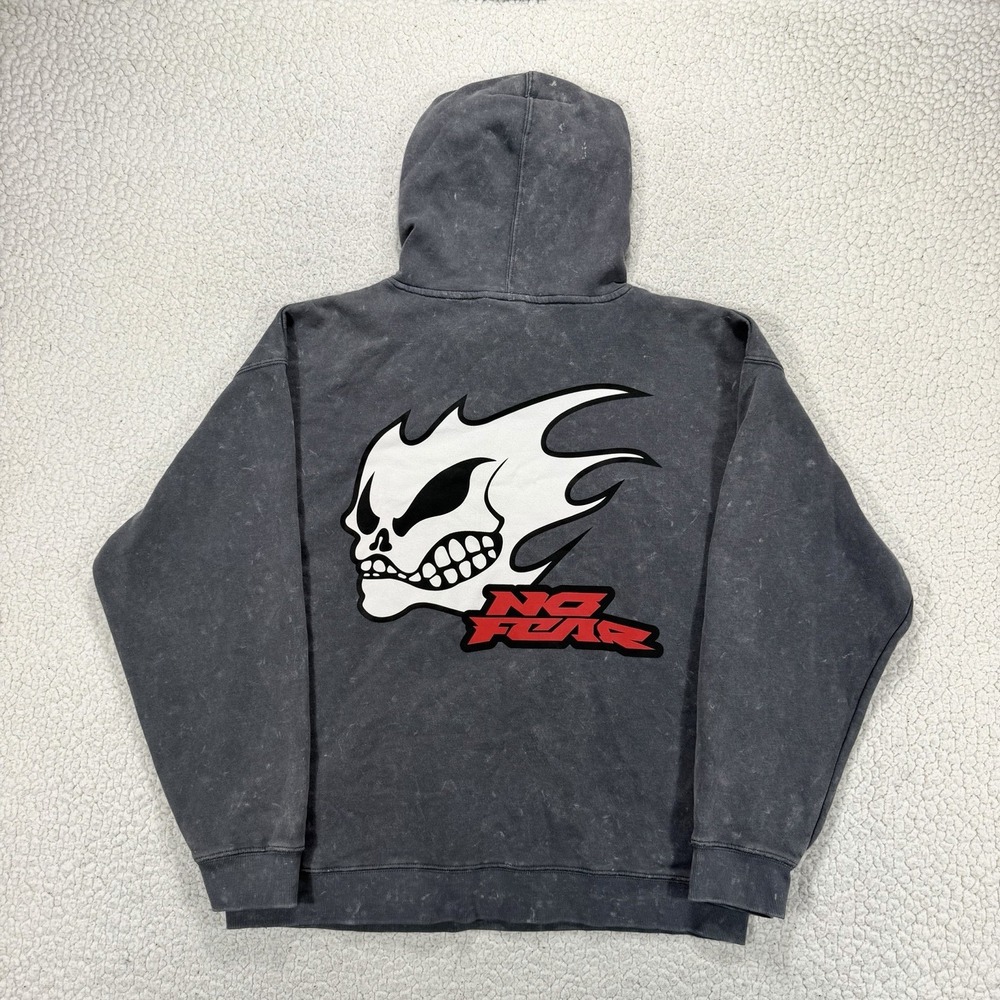 No Fear Skull Hoodie Men's L Pullover Y2K Streetwear Grunge Skate Distressed